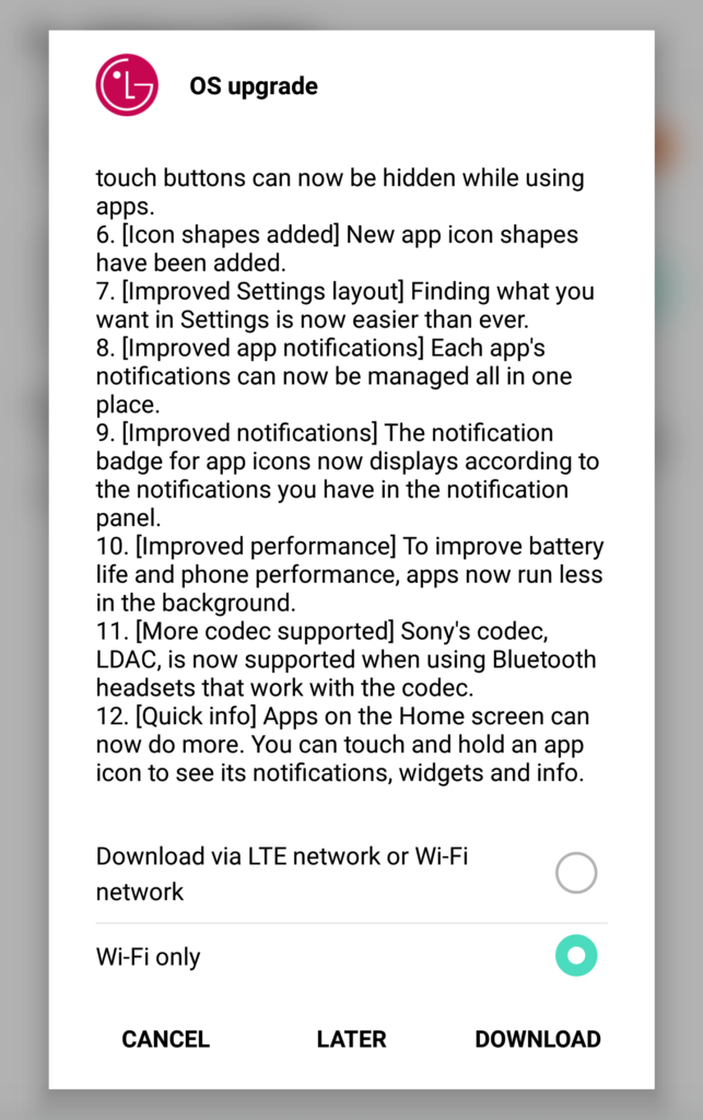 Lg v20 latest android update